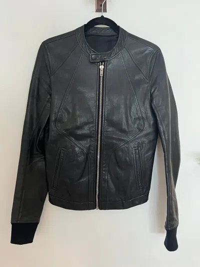 Pre-owned Rick Owens Calf Leather Cafe Racer Jacket In Black
