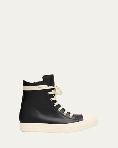 Rick Owens Calf Leather Cap Toe High-top Sneakers In Black