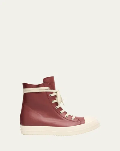 Rick Owens Calf Leather Cap Toe High-top Sneakers In Red