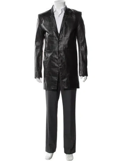 Pre-owned Rick Owens Calf Leather Distressed Accents Blazer W/ Tags In Black