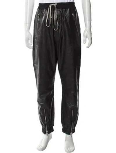 Pre-owned Rick Owens Calf Leather Joggers In Black