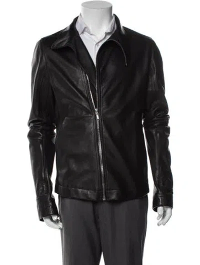 Pre-owned Rick Owens Calf Leather Moto Jacket In Black