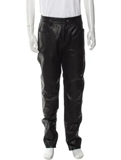 Pre-owned Rick Owens Calf Leather Moto Pants In Black