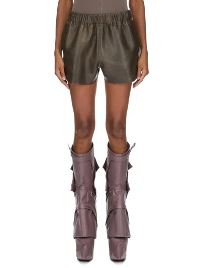 Rick Owens Calf Leather Shorts In Black