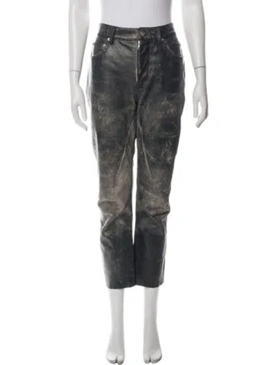 Pre-owned Rick Owens Calf Leather Straight Leg Pants In Green