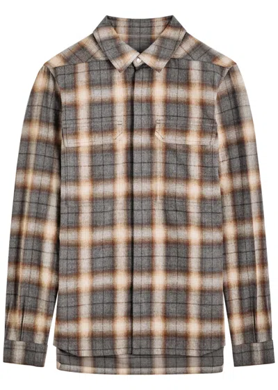 Rick Owens Camicia Plaid Brushed-cotton Shirt In Gray