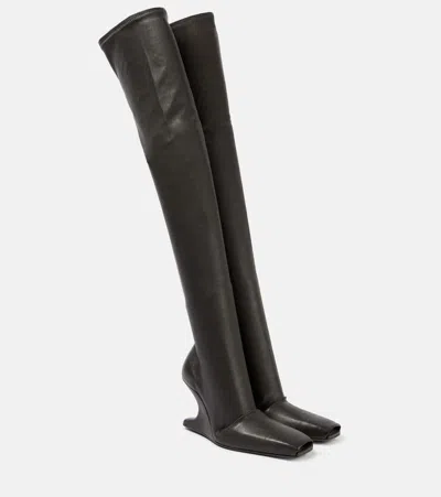 Rick Owens Cantilever Leather Over-the-knee Boots In Black
