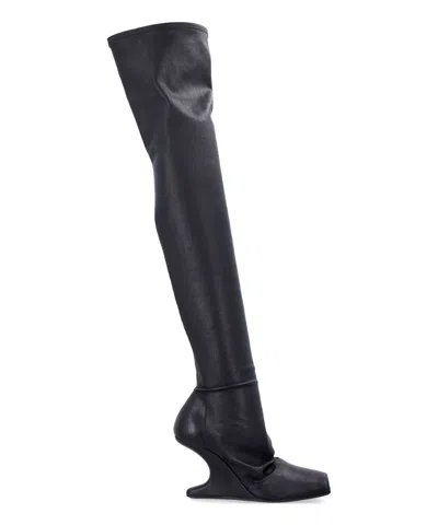 Rick Owens Leather Cantilever Over-the-knee Boots 120 In Black