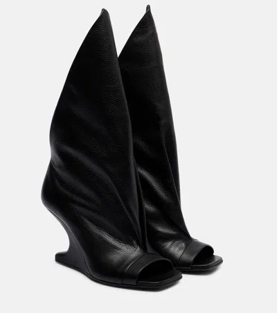Rick Owens Cantilever Leather Peep-toe Boots In Black
