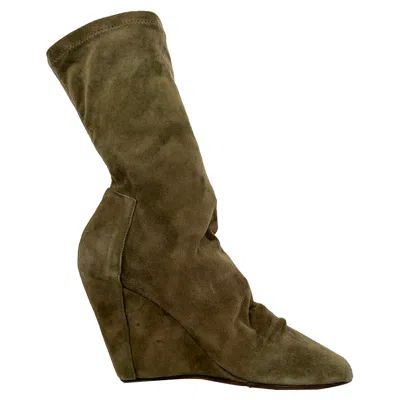 Pre-owned Rick Owens Cantilever Open-toe Wedge Boots In Brown Suede