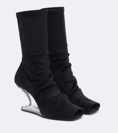 Rick Owens Cantilever Velvet Jersey Ankle Boots In Black