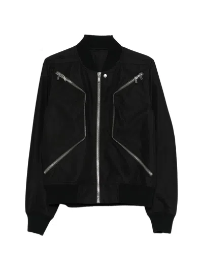 Rick Owens Canvas Bomber Jacket With Zip Pockets In Black