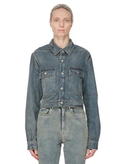 Rick Owens Cape Sleeve Cropped Outershirt In Blue