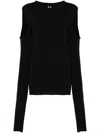 Rick Owens Long Sleeve Wool Knit Top W/cutouts In Black