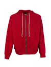 RICK OWENS CARDINAL RED COTTON HOODIE WITH SEAM DETAILING AND ZIP FASTENING FOR MEN