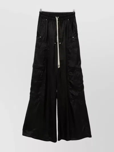 Rick Owens Cargo Belted Wide-leg Trousers With Satin Finish