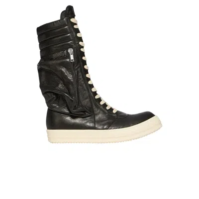 Pre-owned Rick Owens Cargo Geobasket Tumbled Lamb Leather 'black Milk' | Men's Size 43
