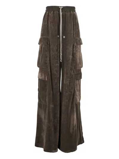 Rick Owens Cargo-pocket Velvet Trousers In Brown
