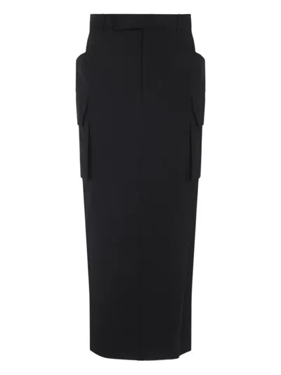 Rick Owens Cargo Pocket Wool Skirt In Black