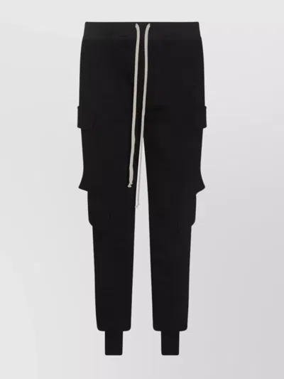 Rick Owens Cargo Pockets Elastic Waistband Ribbed Cuffs In Black
