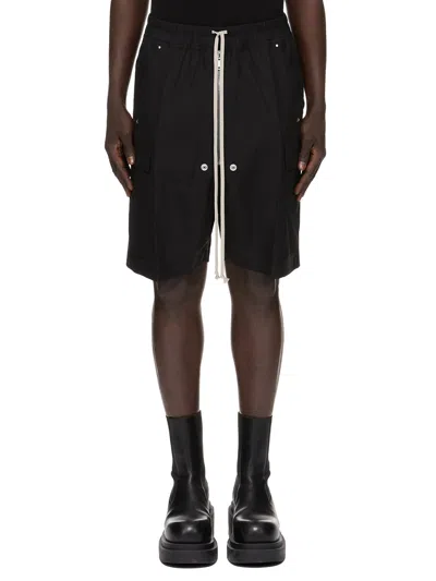 Rick Owens Cargo Shorts With Drawstring Waist And Snap Button Pockets In Black