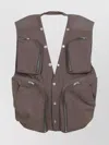 Rick Owens Cargo Vest With Open Back And High Collar In Grey