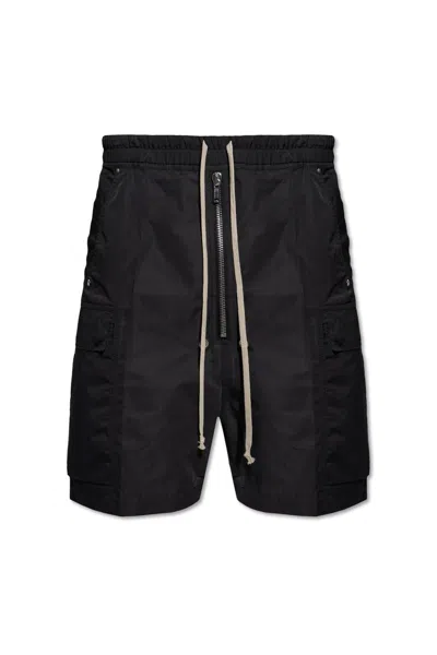 Rick Owens Belted Cargo Shorts Elastic Waistband In Black