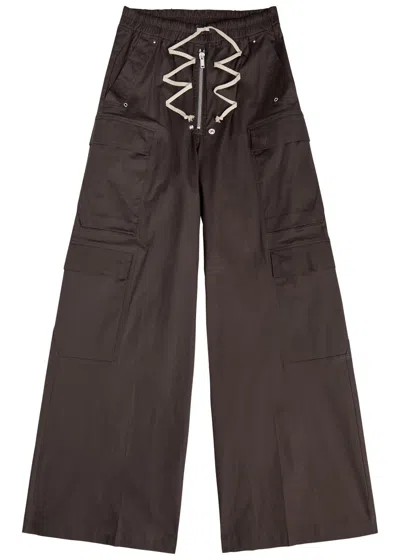 Rick Owens Cargobela Wide-leg Stretch-cotton Cargo Trousers In Brown