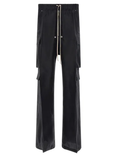 RICK OWENS CARGOBELAS BLACK SILK PANTS WITH ADJUSTABLE DRAWSTRING