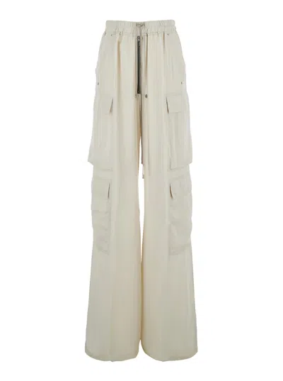 Rick Owens Cargobelas White Pants With Patched Cargo Pockets In Acetate And Viscose Blend Woman In Black
