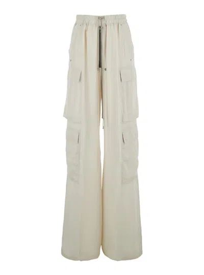 RICK OWENS 'CARGOBELAS' WHITE PANTS WITH PATCHED CARGO POCKETS IN ACETATE AND VISCOSE BLEND WOMAN