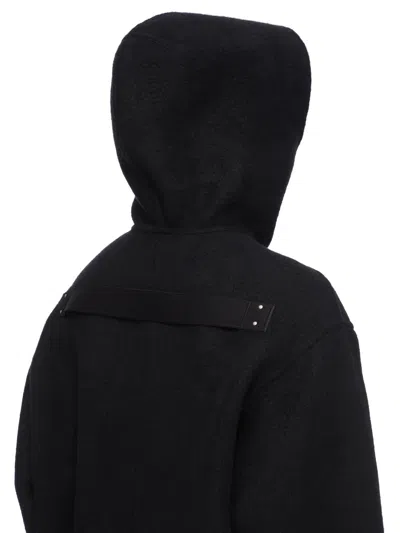 Rick Owens Cashmere Hooded Button-front Jacket With Side Pockets In Blue