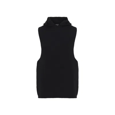 Rick Owens Cashmere Hooded Tank Top In Black