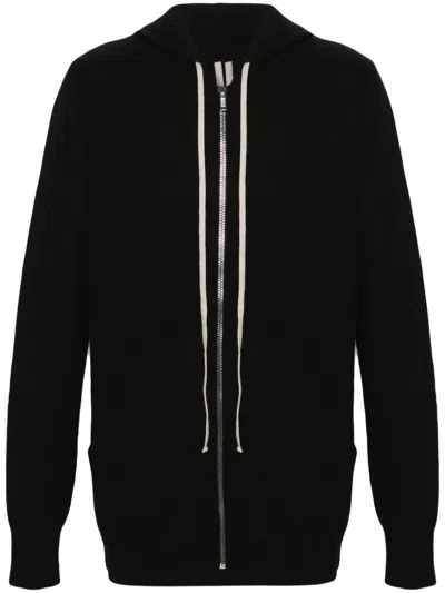 Rick Owens Cashmere Knitted Longline Hoodie In Black