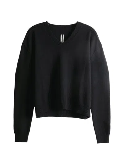 Rick Owens Cashmere V-neck Sweater With Long Sleeves In Nero
