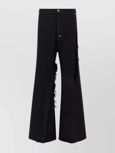 RICK OWENS CASUAL TROUSERS WITH FRAYED DETAILING AND POCKETS