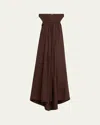 Rick Owens Chalice Cutout Gathered High-low Gown In Mahogany