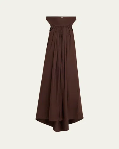 Rick Owens Chalice Cutout Gathered High-low Gown In Mahogany