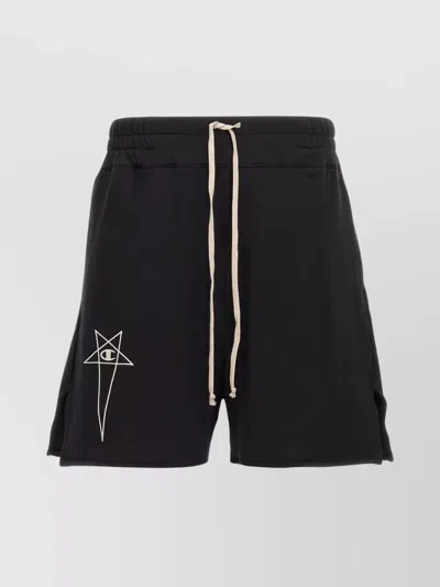 Rick Owens Champion Elastic Waistband Bermuda Shorts With Side Pockets In Black