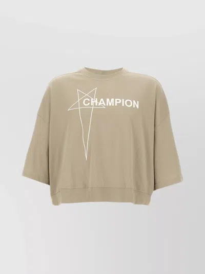 Rick Owens Champion Graphic Print Crew Neck T-shirt In Neutral