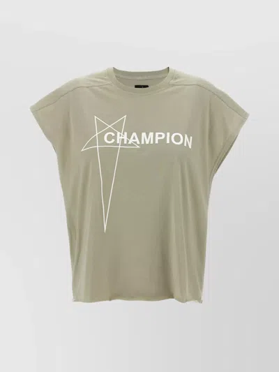 Rick Owens Champion X Owens Crew Neck Graphic Top In Green