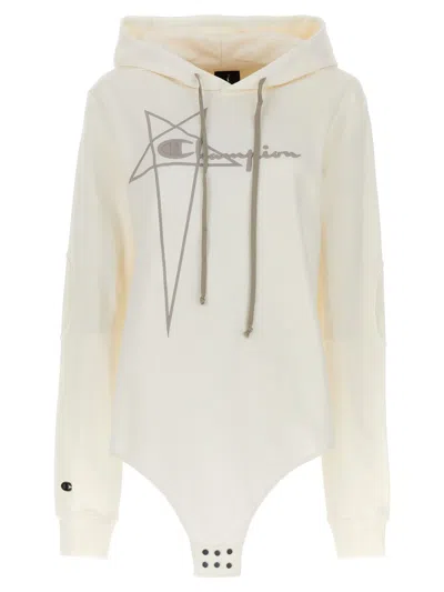 Rick Owens Champion X  Hooded Bodysuit In Neutral
