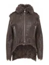 Rick Owens Brown Jacket With Reversible Design And Asymmetric Hem In Leather Woman In Brown