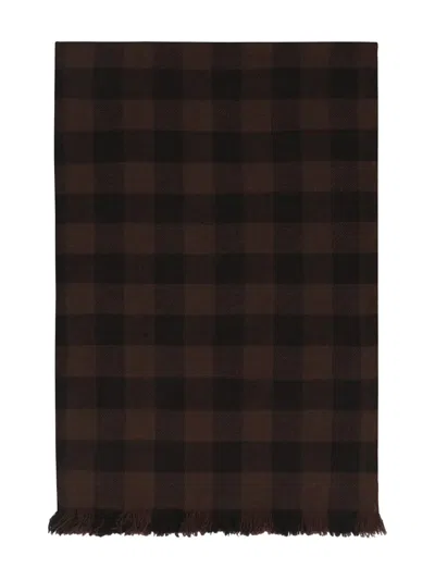 RICK OWENS CHECK-PATTERN FRAYED SCARF