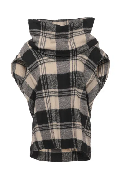 Rick Owens Checked Cape With Structured Silhouette And Bold Patterns In Beige