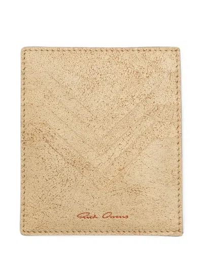 Rick Owens Chevron-detail Leather Card Holder In Neutral