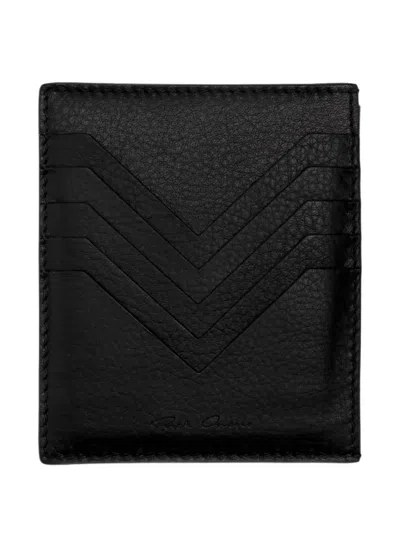 Rick Owens Chevron-stitched Leather Card Holder In Black