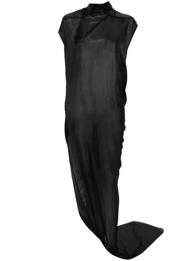 Rick Owens Chiffon Silk Maxi Dress In Black