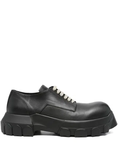 Rick Owens Chunky Lace-up Round Toe Flat Shoes In Black