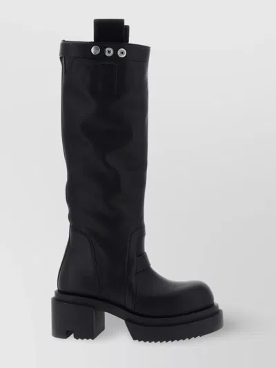 RICK OWENS CHUNKY SOLE ROUND TOE HIGH SHAFT BOOTS